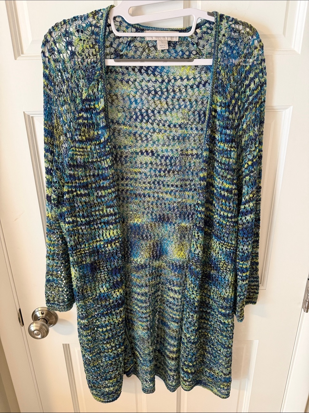 Laura Ashley Crochet Open Knit Cardigan
Sweater Blue Lime Size Large